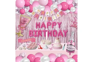 Birthday Decorations Balloon Arch Tablecloth, Banner Fringe Curtains for Women's Party