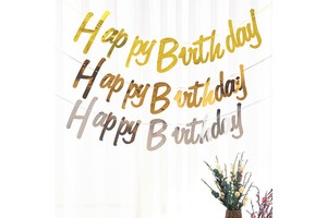 Happy Birthday Banner Connected Characters Adult Birthday Party Wall Decorations Gold Foil Instagram Style Indoor Outdoor Use