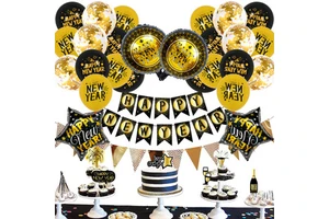 Happy New Year Decorations 2022 Set Giant 2022 Balloons Gold Backdrop and New Year Festive Party Supplies