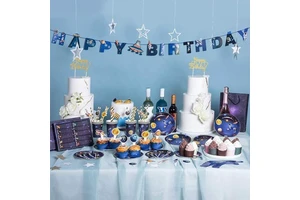 Space Birthday Theme Party Decorations Happy Birthday Banner Party Tableware for Kids Birthday Party Decorations Supplies