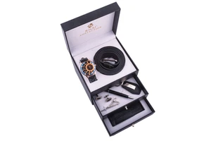 Business Watch Gift Set for Men Father's Day Gift Three-Layer Box Quartz Movement Waterproof Belt Wallet Keychain Signature Pen