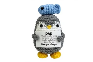 Father's Day Birthday Gift-Handmade Crochet Penguin-Themed Cute Home Decor for Daughter/Son/Wife/New Dad/Stepdad-I Love You