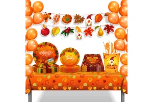 Huancai Thanksgiving Fall Party Supplies Autumn Maple Leaves Paper Plates Cups Napkins Disposable Tableware Set for Party Decor