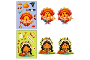 6 Pieces/Pack Thanksgiving Autumn Harvest Season Puzzle Adhesive Stickers Holiday Celebration DIY Face Changing Stickers
