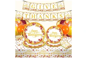 New Thanksgiving Party Supplies Maple Leaf Theme Disposable Tableware Set for Thanksgiving Party Decoration