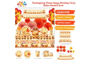 Thanksgiving Turkey Maple Leaf Party Kit Banner Honeycomb Fans Disposable Tableware Tablecloth for Family Dinner Holiday Decor