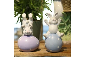 Cross Border European Resin Easter White Cute Little Rabbit Easter Egg Creative Desktop Festival Decoration Gift Ornament