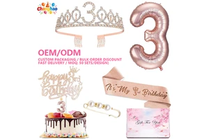 Wholesale OEM/ODM 13th 30th Birthday Sash & Crown Set With Pearl Pin Birthday Sash Belt Adult Birthday Party Costume Decorations