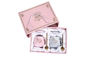 Mother's Day Souvenir Bridesmaid Couple Birthday Valentine Ceramic Tea Coffee Couple Marble Mug Cup Wedding Gifts Box Set
