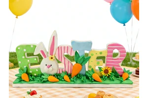 Bunny Easter Themed Egg Shaped "EASTER" Decorative Ornament Wooden Spring Atmosphere Style