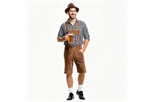 Men's Oktoberfest Dirndl Dress Costume Set Traditional German Festival TV Movie Performance Outfit Checkered Shirt Suspender