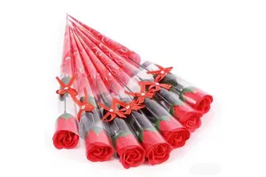 Hot Selling Small Single Branch Artificial Rose Soap Flower with PVC Packing Scented Waterproof Diamond Rose for Valentine's Day