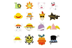 Wholesale 3D Bronze One Piece Brooch Japanese Cartoon Anime Characters Luffy Straw Hat Pirates Art Theme Metal Chinese New Year