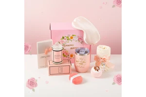 Spa Gifts Basket for Her Basket with Card Tumbler Scented Candle Eye Mask Blanket - Ideal Birthday Presents for Women