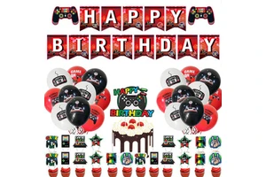 LEMON Red Game Birthday Party Supplies Happy Birthday Banner Cupcake Toppers Balloons Globos Kids Birthday Party Decoration