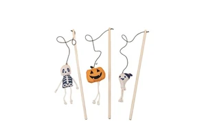 Halloween Eco-Friendly Interactive Wood Pumpkin Teaser Wand For Cats