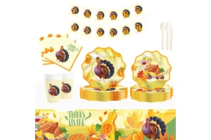 DAMAI Pumpkin Turkey Thanksgiving Tableware Set Table Set Paper Plates Party Paper Cups Napkins Disposable Festival Dinnerware