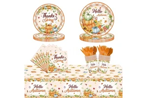 Wholesale Thanksgiving Autumn Pumpkin Disposable Tableware Set Paper Plates Cups Napkins Fall Harvest Party Decor Supplies