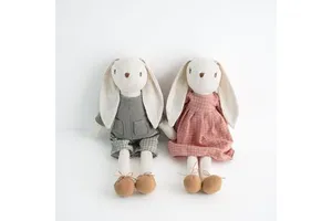 Customized Soft Linen Long Ears Easter Bunny Doll Toy Plush Ballerina with Dress Rabbit Animal Kid Toys for Girl