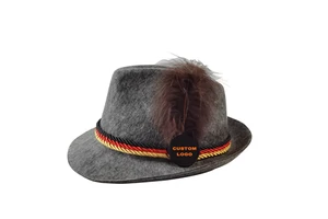 Wholesale Custom Design Traditional Beer Festival Gray German Oktoberfest Felt Fedora Hat