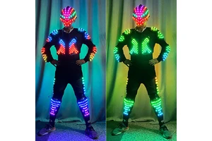 RGB Color-Changing LED Helmet Armor Costume Set for Thanksgiving Graduation Birthday Festive Parties | Plus Size Adult LED