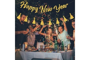 Cross-border New Year Party Happy New Year Gold Letter Pull Flag Festival Background Decoration Banner