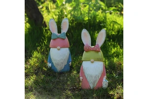 Cross-border New Product Easter Rabbit Gnome Figurines Outdoor Courtyard Garden Decor Cute Cartoon Resin Crafts Made in China
