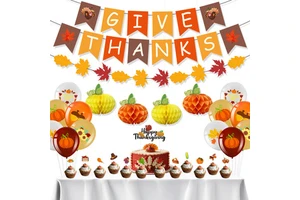 Thanksgiving Harvest Party Decorations for Children Float Material Flags Streamers Pumpkin Honeycomb Balls Hanging Ornaments