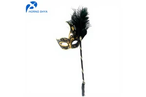 Funny Costume Cosplay Mask With Handle Venetian Mardi Gras Carnival Masquerade Feather Party Mask for Party Supply Xmas Decor
