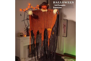 Halloween Horror Decor Set Glowing Pumpkin Scarecrow Hanging Ghost Tattered Fabric Haunted House Props