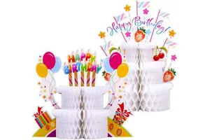 Happy Birthday Decorations, Birthday Cake Honeycomb Centerpiece, Birthday Party Supplies Colorful Table Decor for Kids, Adults