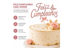 Glitter Happy Birthday Cake Topper Acrylic Feliz Cumpleanos Party Decoration for Kids Adult Celebration Wholesale Bulk Supply
