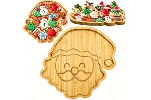 Santa Claus Platter Large Wood Xmas Serving Tray Party Decorative Tray Bamboo Wooden Cheese Appetizer Tray Snack Food Dish
