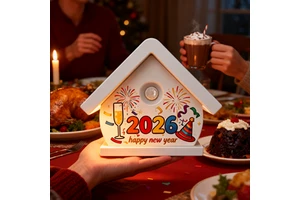 New Year Blessings in a Box House Shape Bird Sound Box with Lucky Chirps for Family Gatherings and Festive Decoration
