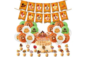 Thanksgiving Fall Tableware DecorationsThanksgiving Banners Ballons Cake Toppers for Guests Family X4062