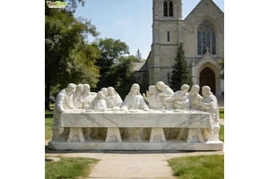 Handmade Life Size Marble Last Supper Statue, Outdoor Religious Sculpture For Church Garden With Jesus & 12 Apostles