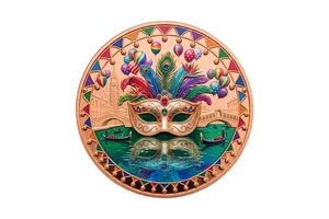 Premium 1oz 999 Fine Copper Venice Carnival Mask Gondola Italy 3D Relief Challenge Coin With Colorful for Travel Gift