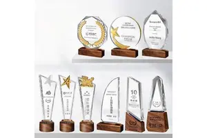 HBL Laser Engraved Crystal Glass Crystal Trophy Award with Base for Corporate Anniversary Souvenir Gifts