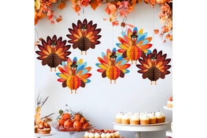 Stocked Paper Honeycomb 20cm Hanging Turkey Decoration for Thanksgiving Holiday Supplies