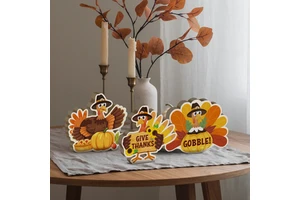 Putuo Decor Autumn Thanksgiving Wooden Tabletop Decor Rustic Fall Pumpkins Ornaments for Home Holiday Display