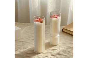 8oz Clear Ribbed Glass Slim Votive Candle Holder Decorative Centerpiece For WeddingChristmas Thanksgiving Living Room Home Decor