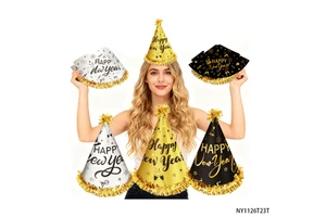 PESENAR Golden, White, and Black "Happy New Year" New Year Themed Party Hat Set, Filling the Atmosphere of the New Year Party