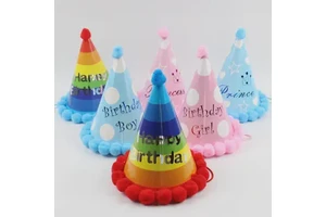 Wholesale Children Birthday Hat Pompom Paper Hat Children Adult Birthday Triangle Cup Party Decoration Supplies