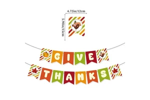 Thanksgiving Give Thanks Turkey Pumpkin Fall Harvest Autumn 12in Paper Banner Garland Table Centerpiece Wall Art