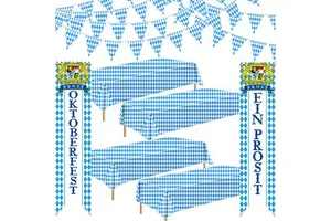 Baisida German Oktoberfest Decorations Kit Foldable Hanging Polyester Flag Banner Tablecloth Digital Printing for Party Supplies