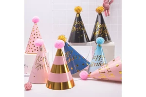 Hair Ball Paper Children's Birthday Hat Adult Hot Stamping Birthday Cake Hat Goodsplus Modern 4-color Printed Party Decoration