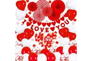Valentine's Day Gift Ideas I Love You Balloons and Heart Balloons Kit with Rose Petals Valentines Day Balloon Set