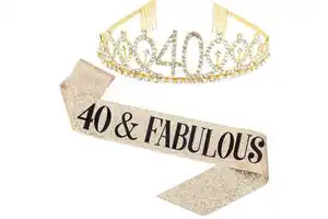 Fabulous 13th 16th 18th 21st 30th 40th 50th 60th 70th Birthday Valentine's Day Tiara Sash Set Alloy Glitter Adult Party