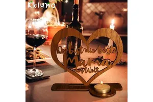 Wooden Laser-cut Mother's Day Father's Day Heart-shaped Gift Candle Holder Hollow Three-dimensional Letter Ornament Carved Wood