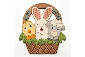 Wooden Easter Door Decorations Hanger Bunny Sheep Chick Wreaths for Spring Holiday, Wall Decor Outdoor Home Decor Products